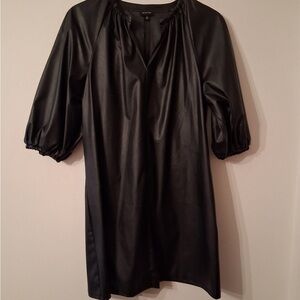 Who What Wear Black Puff Sleeve Faux Leather Dress